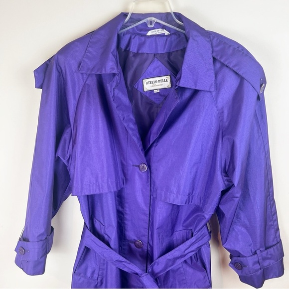 Vintage 80s Deep Purple Iridescent Long Trench Coat Rain Jacket 16 Metallic - Picture 2 of 15